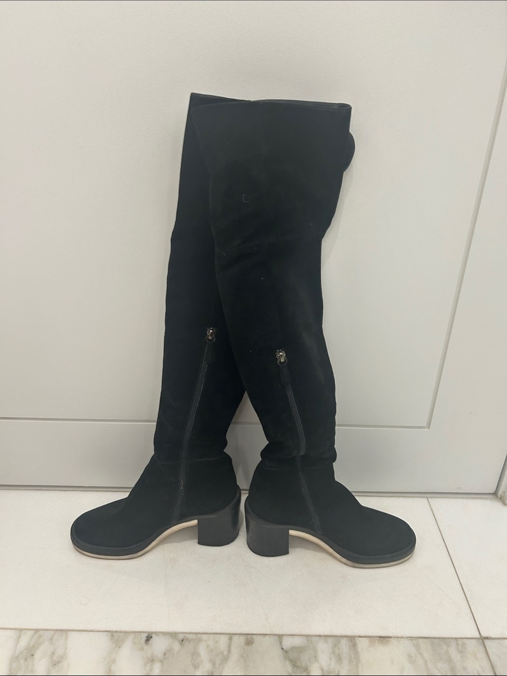 Reed Krakoff Black Over-the-Knee Suede Block Heel Boots - Women's